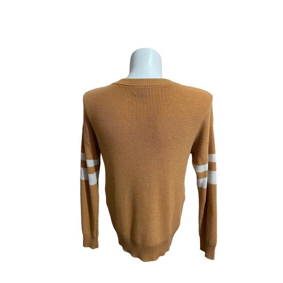 American Eagle Henley Sweater Medium Orange Varsity Stripes Relaxed Fit Pullover - Picture 4 of 11